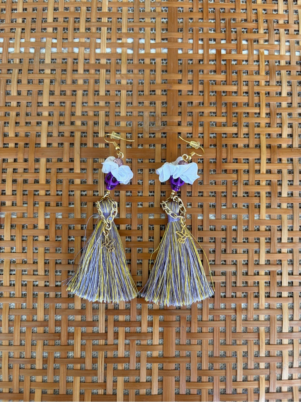 Mexican Catrina Dia de Los Muertos/Day of the Dead Earrings - Purple/Gold